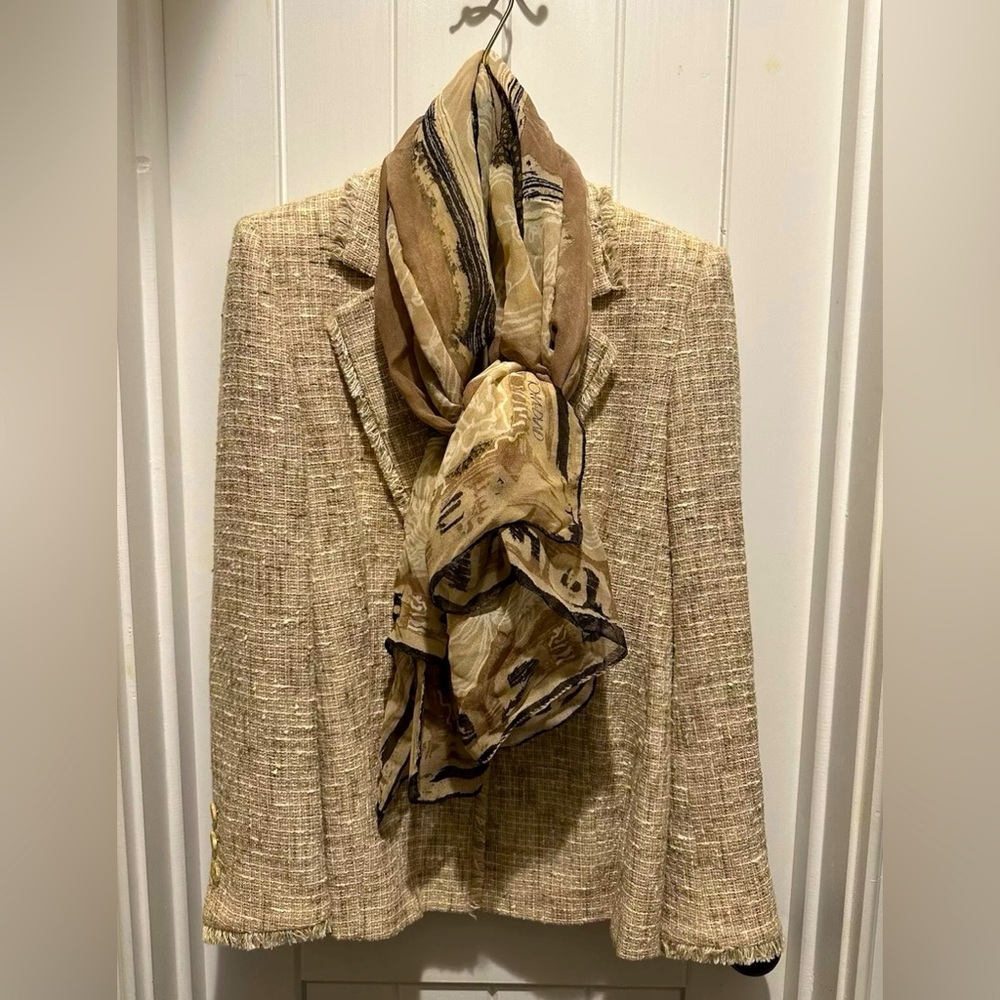 ESCADA VINTAGE WOMENS SUIT BLAZER JACKET W/ SCARF SKIRT SET SIZE 8/10 EU 38/40